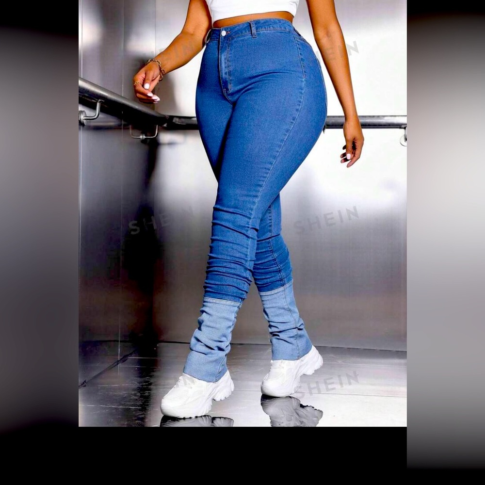 Plus Size Women's Elasticity Wrinkled Denim Skinny Pants